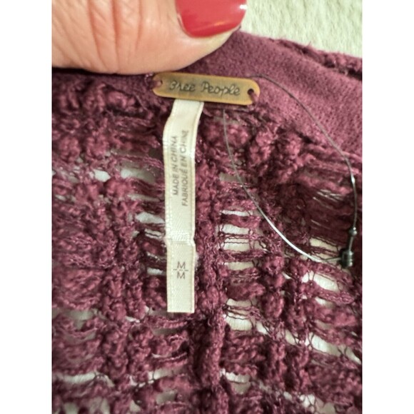 Free People In My Element Cardigan Sweater Womens M Long Open Cotton Burgundy - Picture 5 of 7